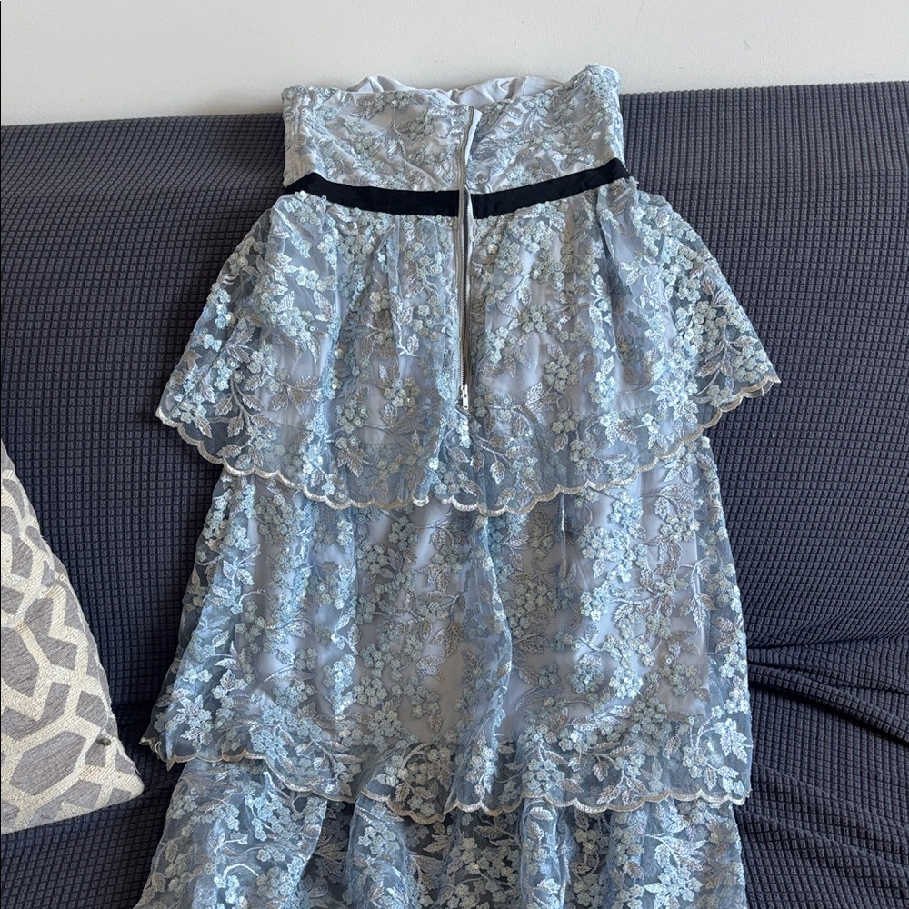 Self Portrait Blue Sequin Ruffle Midi Dress - Picture 5 of 6